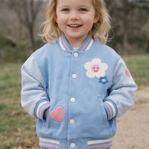 2/25 Primark Kids Blue Jacket with Heart and Flower Design